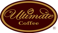 Ultimate Coffee logo with a brown and gold design